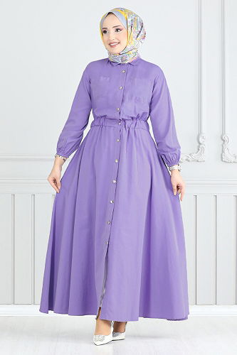 moda selvim Dress 805OZR1047-M Lilac - Thumbnail