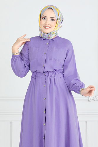 moda selvim Dress 805OZR1047-M Lilac - Thumbnail