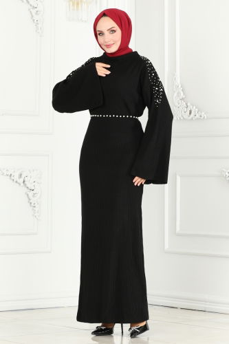 moda selvim Dress 8060HBS856 Black - Thumbnail