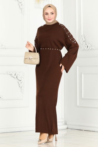 moda selvim Dress 8060HBS856 Brown - Thumbnail