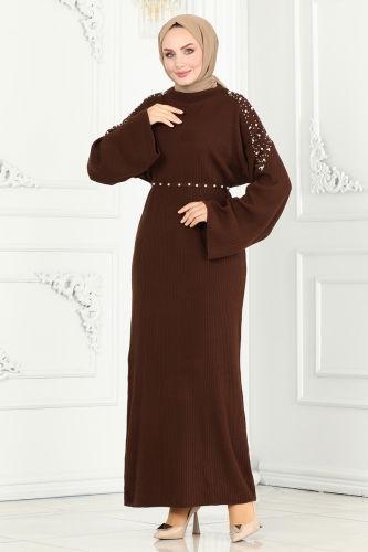 moda selvim Dress 8060HBS856 Brown - Thumbnail