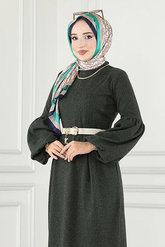 moda selvim Dress 8060UKB139 Khaki - Thumbnail