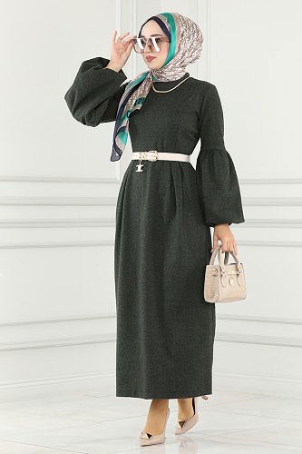 moda selvim Dress 8060UKB139 Khaki - Thumbnail