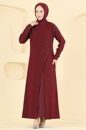 moda selvim Dress 8063AB368 Burgundy - Thumbnail