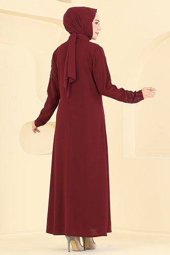 moda selvim Dress 8063AB368 Burgundy - Thumbnail