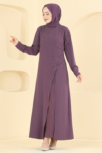 moda selvim Dress 8063AB368 Dark Lilac - Thumbnail