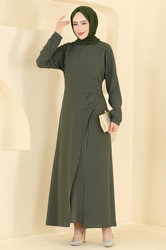moda selvim الفستان اخضر عفني 8063AB368 - Thumbnail
