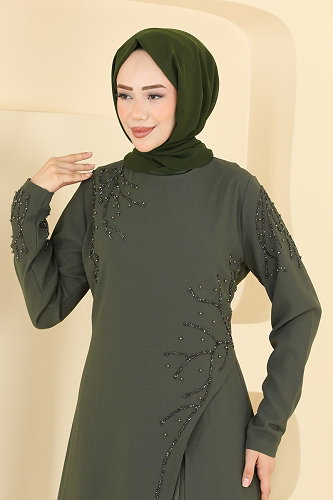 moda selvim الفستان اخضر عفني 8063AB368 - Thumbnail