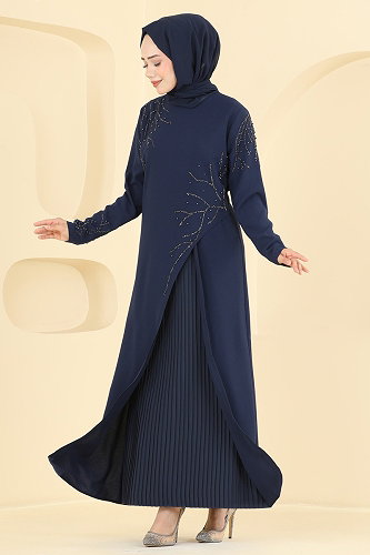 moda selvim Dress 8063AB368 Navy Blue - Thumbnail