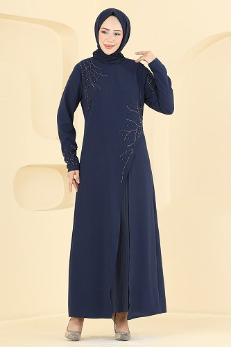 moda selvim الفستان كحلي 8063AB368 - Thumbnail