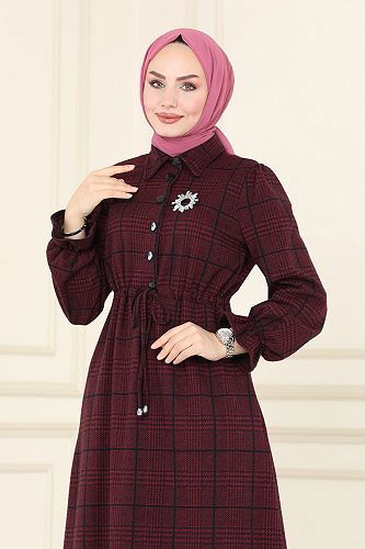 moda selvim Dress 8076UKB139 Claret Red - Thumbnail