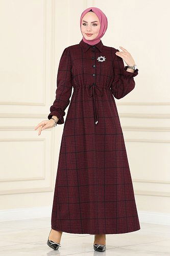 moda selvim 8076UKB139 الخمري فستان - Thumbnail