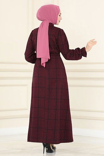 moda selvim 8076UKB139 الخمري فستان - Thumbnail