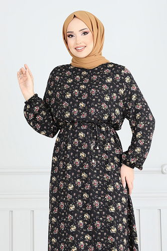 moda selvim الفستان أسود 807OZN1046 - Thumbnail