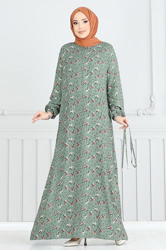 moda selvim الفستان أخضر باهت 807OZN1046 - Thumbnail