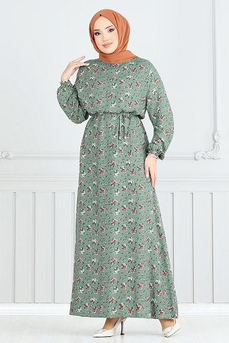 moda selvim الفستان أخضر باهت 807OZN1046 - Thumbnail