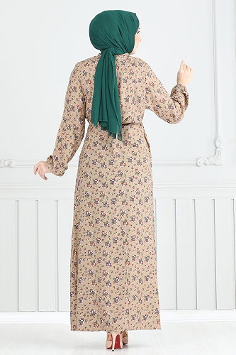 moda selvim الفستان بيج 807OZN1046 - Thumbnail