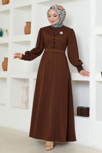 moda selvim DRESS 8080UKB139 Brown - Thumbnail