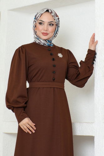 moda selvim Dress 8080UKB139 Brown - Thumbnail