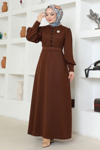 moda selvim DRESS 8080UKB139 Brown - Thumbnail