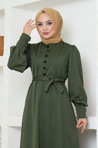 moda selvim DRESS 8080UKB139 Khaki - Thumbnail