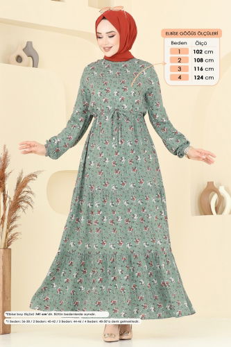 moda selvim الفستان أخضر باهت 810OZN1046 - Thumbnail