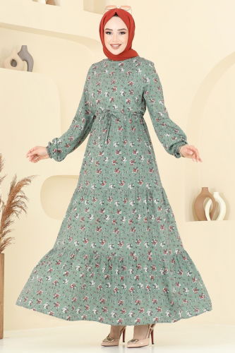 moda selvim الفستان أخضر باهت 810OZN1046 - Thumbnail