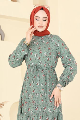 moda selvim الفستان أخضر باهت 810OZN1046 - Thumbnail
