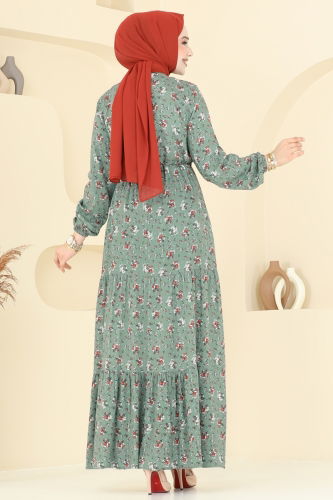 moda selvim الفستان أخضر باهت 810OZN1046 - Thumbnail
