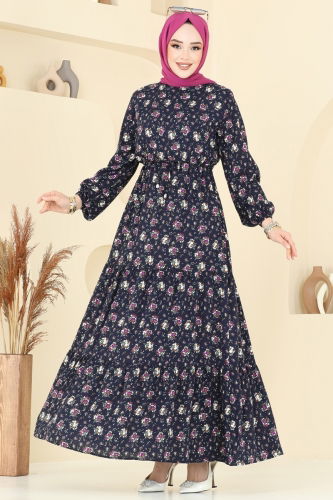 moda selvim Dress 810OZN1046 Navy Blue - Thumbnail