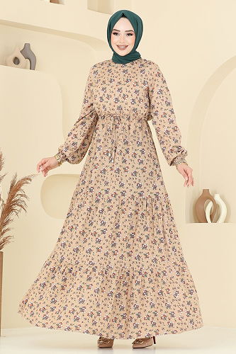 moda selvim الفستان بيج 810OZN1046 - Thumbnail