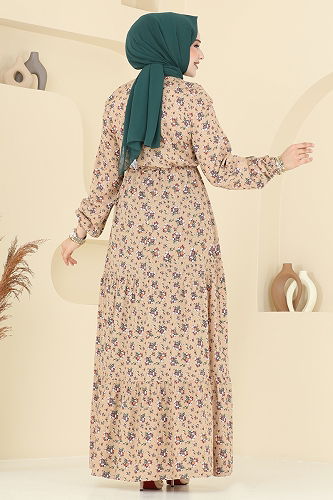 moda selvim الفستان بيج 810OZN1046 - Thumbnail