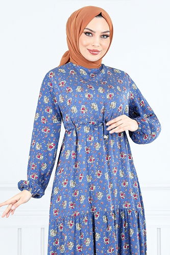 moda selvim Dress 810OZR1047-M Indigo - Thumbnail