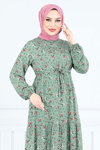 moda selvim الفستان أخضر باهت 810OZR1047-M - Thumbnail