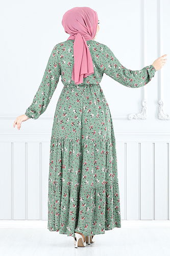 moda selvim الفستان أخضر باهت 810OZR1047-M - Thumbnail