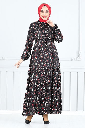 moda selvim Dress 810OZR1047-M Red & Black - Thumbnail