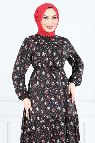 moda selvim Dress 810OZR1047-M Red & Black - Thumbnail