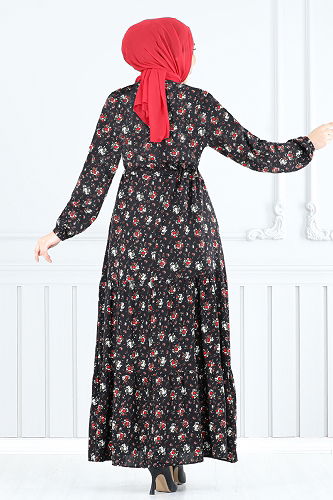 moda selvim Dress 810OZR1047-M Red & Black - Thumbnail