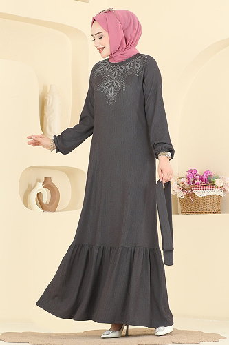moda selvim Dress 810PM271 Anthracite - Thumbnail