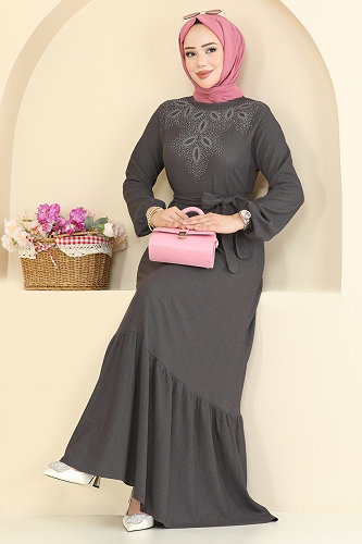 moda selvim Dress 810PM271 Anthracite - Thumbnail