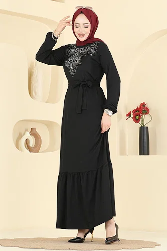 moda selvim Dress 810PM271 Black - Thumbnail