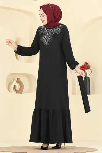 moda selvim الفستان أسود 810PM271 - Thumbnail