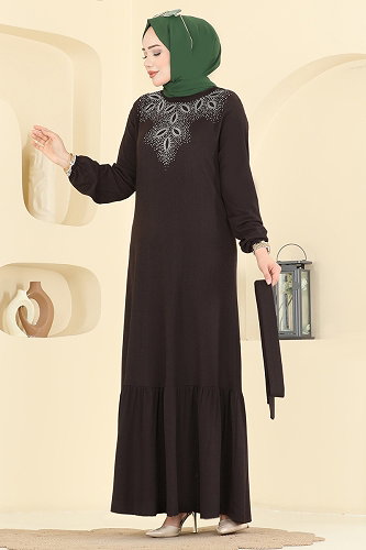 moda selvim الفستان بني 810PM271 - Thumbnail