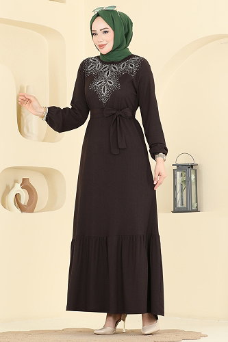 moda selvim الفستان بني 810PM271 - Thumbnail