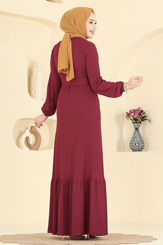 moda selvim Dress 810PM271 Burgundy - Thumbnail