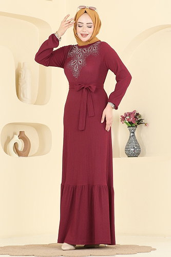 moda selvim الفستان خمري 810PM271 - Thumbnail