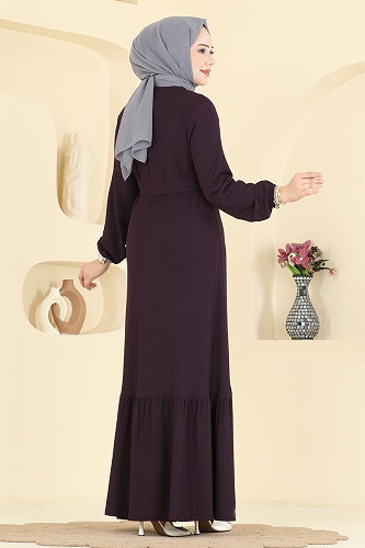 moda selvim Dress 810PM271 Damson - Thumbnail