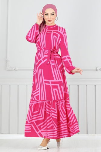 moda selvim Dress 811OZN1046 Fuchsia - Thumbnail