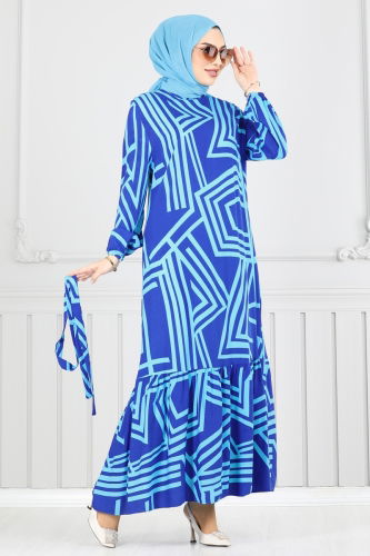 moda selvim الفستان نيلي 811OZN1046 - Thumbnail