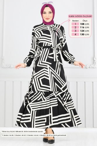 moda selvim Dress 811OZN1046 Vision&Black - Thumbnail